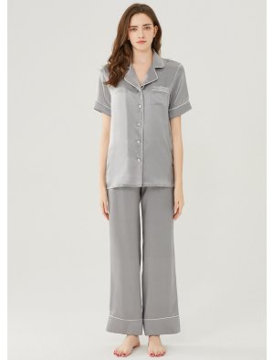 22 Momme Chic Trimmed Short Sleeve Silk Pajamas Set