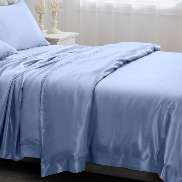 Light Blue 22 Momme Silk Duvet Cover Quilt (Custom Bedding Tailor-Made)