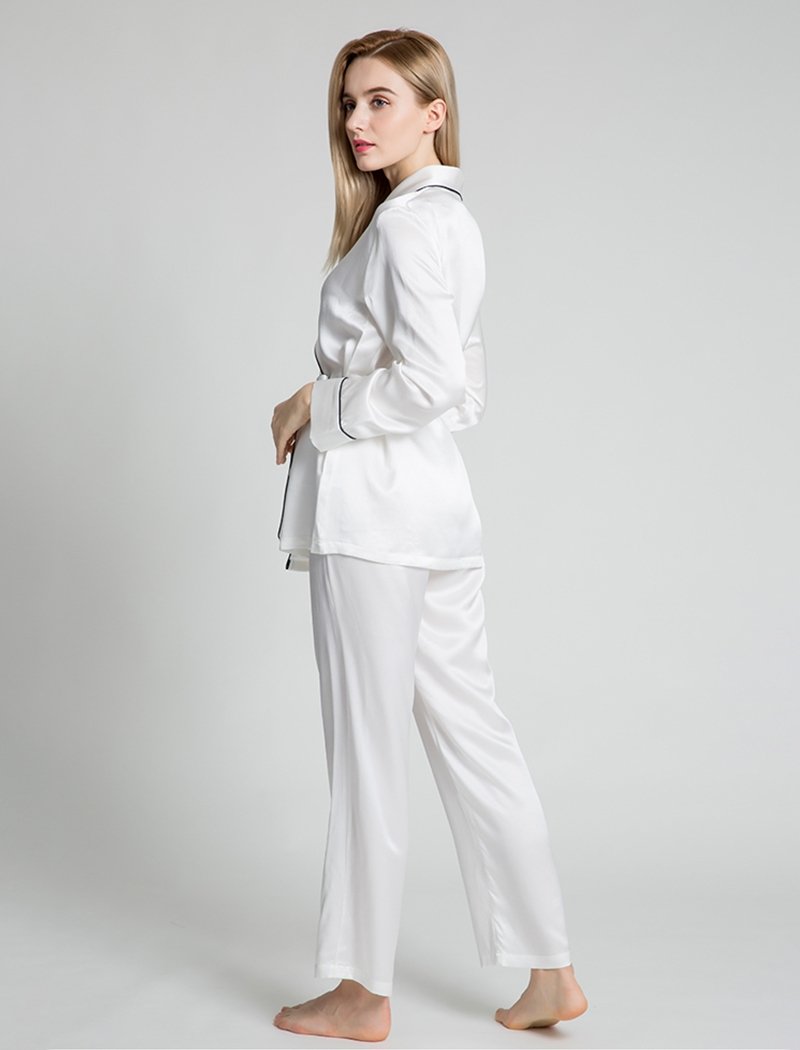 Contrast-Trimmed 100% Silk Pajama Shirt