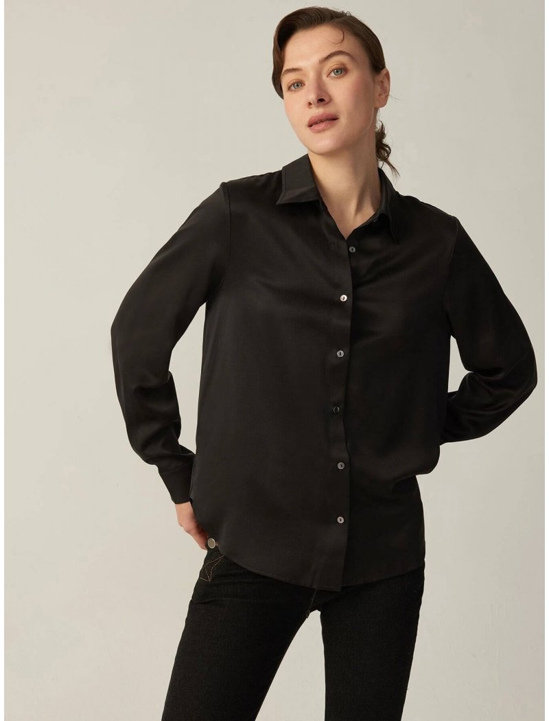 Basic Concealed Placket Silk Shirt 2389