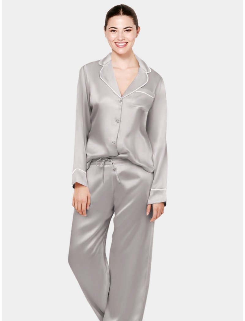 Silk Pyjama Set in Midnight Grey - Exquisitely Handmade