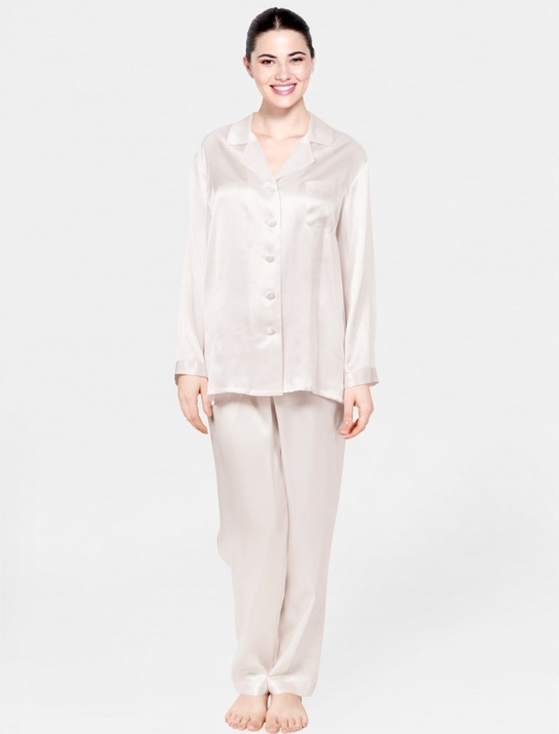 Women's White Silk Pajama Set