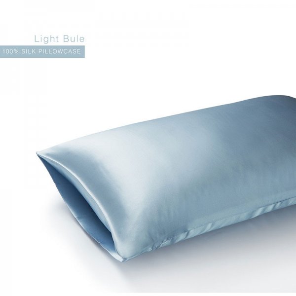 Light Blue 22 Momme Invisible Envelope Silk Pillowcase