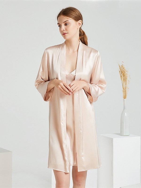 Womens Silk Nightgown Robe Set Mid Length