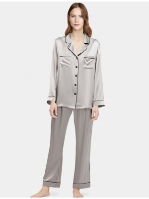 22 Momme Elegant Lapel Collar Silk Pajamas Set