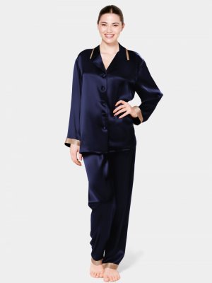 22 Momme Elegant Lapel Collar Silk Pajamas Set for Women