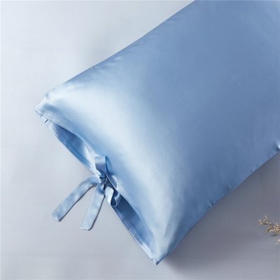 Light Blue 22 Momme Bow Silk Pillowcase